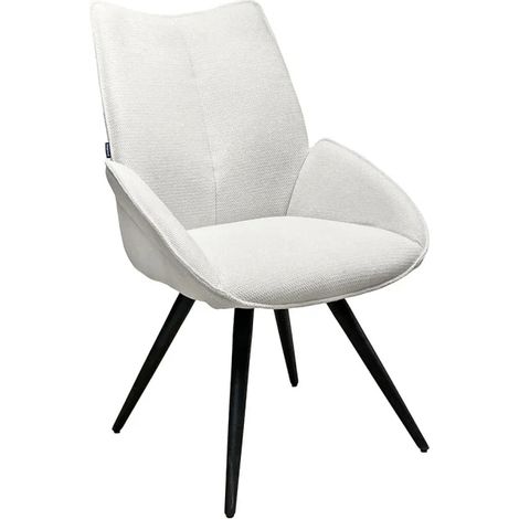 Chaise pivotante 180° tissu doux écru et pieds métal noir – PALOMA