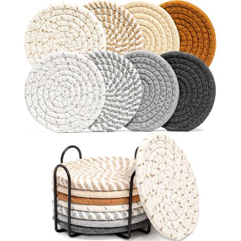 sous verres avec support couleurs absorbantes pour boissons minimalistes en tissé table basse décoration d'intéri Lot de 8 Coton (1/4)