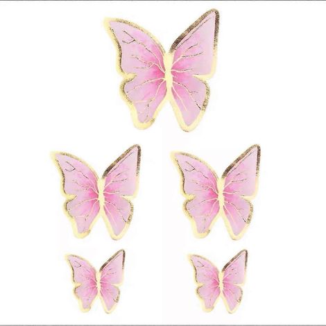 Décorations de gâteaux papillon rose et or 3D pour cupcakes, idéales pour les mariages, anniversaires, fêtes prénatales et décorations murales (2 pièces). (1/5)