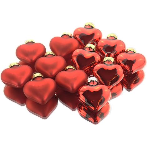 Weihnachtsanhänger Herzen Christmas Red rot 4 cm aus Glas - 12er Set (1/2)