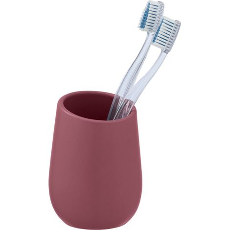 Gobelet pour brosses à dents Badi, gobelet en céramique à surface mate, gobelet pour le rangement de brosses à dents et du dentifrice, idéal pour la salle de bain, Ø 8 x 11 cm, rose ancien (1/4)