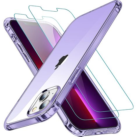 2X FUNDA DE CRISTAL PARA IPHONE 13 6.1 TRANSPARENTE MORADA (1/5)