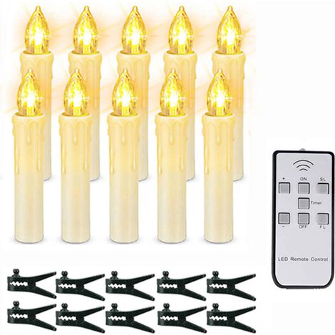Lot de 10 bougies de Noël à LED avec télécommande et minuterie à intensité variable, bougies sans fil pour sapin de Noël Décoration de Noël mariage