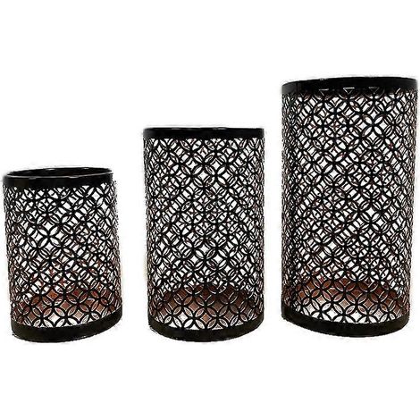 Porte-bougies chauffe-plat noir - Lot de 3 lanternes en métal pour bougies piliers (1/5)