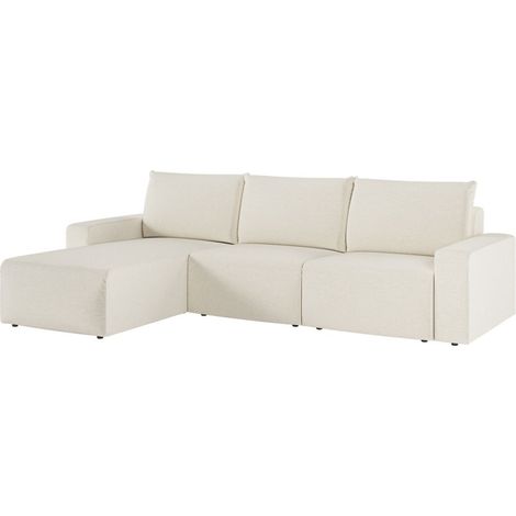 Canapé d'angle réversible 4 places ROMANE en tissu Easy Clean antitache - Beige (1/5)