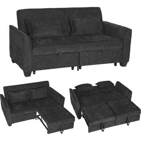 HOMCOM 2 Seater Sofa Bed, 4-in-1 Convertible Pull Out Sleeper Sofa, Black (1/5)