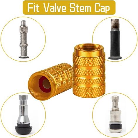 Juego de 8 tapones de válvula de aluminio para neumáticos – Tapones de válvula universales para neumáticos de coche con junta (naranja dorado)