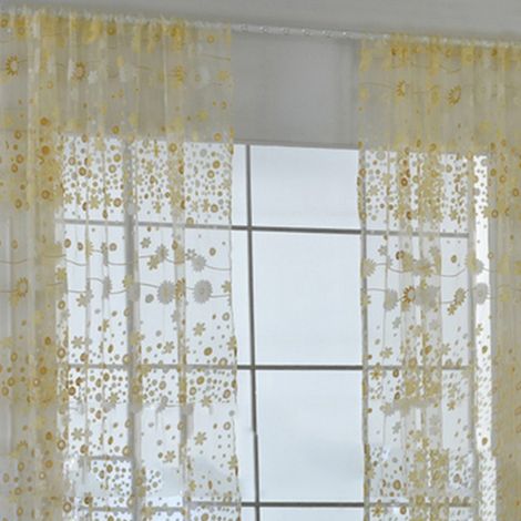 Voilage transparent élégant et innovant à motif floral translucide, jaune, 100 x 250 cm / 39,4 x 98,4 pouces (crochets) pour salon, bureau ou chambre. (1/4)