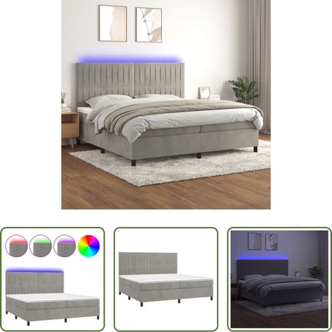 Matratze - Boxspringbett mit Matratze & LED Hellgrau 200x200 cm Samt (1/5)