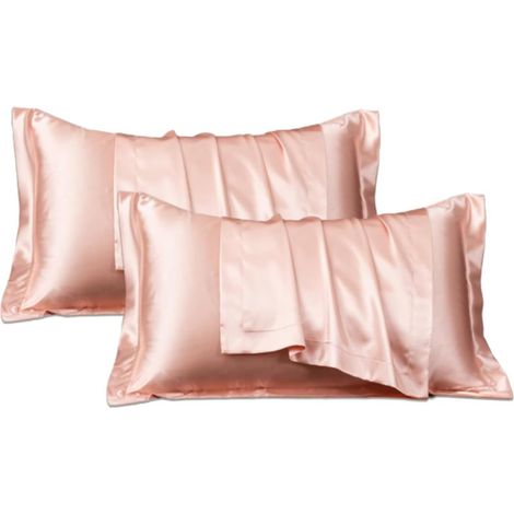 Lot de 2 taies d'oreiller en satin 48 x 74 cm, hypoallergéniques, douces, idéales pour les cheveux et la peau, fermeture portefeuille, aussi douces qu'un oreiller en soie.