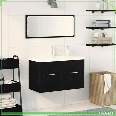 Cabinet de salle de bain - 3333136 - Chêne noir - 90 x 38,5 x 46 cm - À suspendre (1/5)