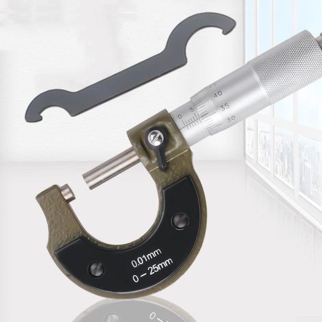 Micromètre extérieur 0 25 mm avec graduations métriques de 0 à 01 mm, faces en acier au carbure, cadre émaillé et mécanisme de verrouillage pour un étalonnage externe précis (1/5)