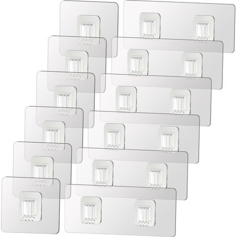 Lot de 12 - Crochet adhésif - Étagère douche - Transparent sans perçage - Plastique imperméable pour salle de bain et cuisine - 6x14cm et 7x7cm (1/5)
