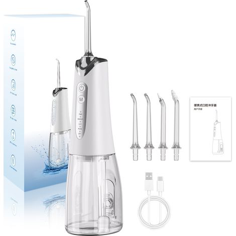 Irrigateur Dentaire Portable - Réservoir 300ml - 1400 Impulsions Min - IPX7 étanche - 4 Embouts Inclus (1/5)