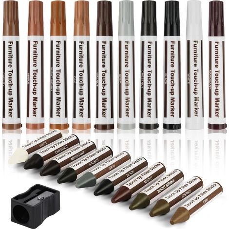 Kit de réparation pour meubles en bois, kit de réparation de 21 pièces, stylo de réparation pour meubles, compatible avec la réparation des taches, des rayures et des sols (1/5)
