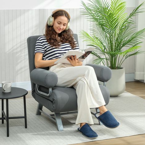 Sillón Cama Individual 3 en 1 Sofá Cama Plegable con Respaldo Ajustable y Cojín para Sala Dormitorio 73x78x81 cm Gris (1/5)