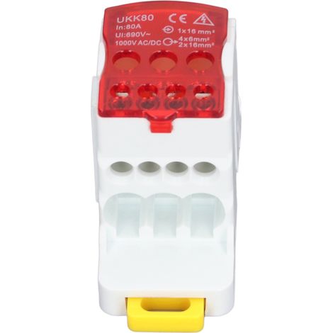 Bloc de jonction à bornes DIN 690V 80A, boîte de raccordement en laiton pour installations électriques, couleur rouge. (1/5)