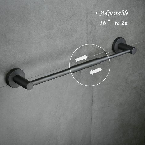 Porte-Serviettes Réglable 40CM à 66CM, Barre Porte Serviette Salle de Bain Mural, Noir, Acier Inoxydable 304 (1/4)