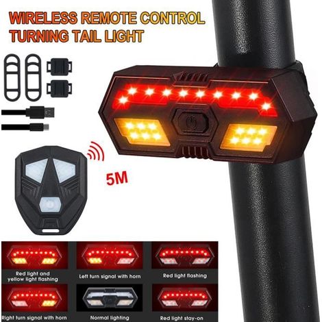Indicatori di direzione per bicicletta con telecomando wireless (120 dB), fanale posteriore per bicicletta ricaricabile tramite USB - 6 modalità di illuminazione - impermeabile. (1/4)