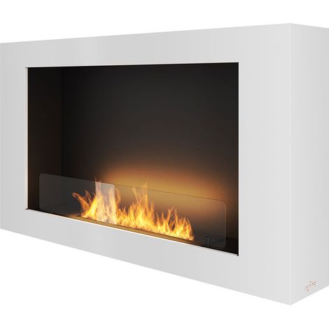 Camino a Bioetanolo da Parete 100x56 cm Murall 1000 Bianco con Vetro (1/5)
