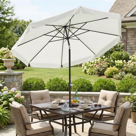 Parapluie de Jardin Rond Inclinable à Manivelle, Aluminium et Métal, Tissu Polyester, Diamètre 266x248.5 cm, Teinte Crème (1/5)