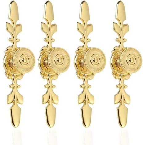 Furniture Knobs and Handles 4 Pack Zinc Alloy Vintage Style Drawer Handles with Screws Home Decor (Gold) (1/5)