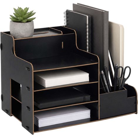 Black MDF Document Organiser with File Holder (1/5)