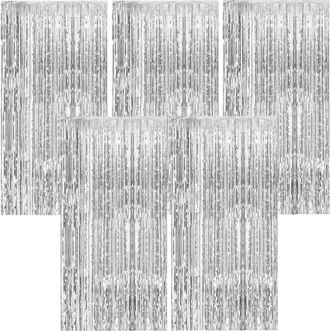 Rideaux Métallique Tinsel, 5 Pièces Rideaux à Franges en Aluminium, Argent Rideau Métallique de Frange Brillant Rideau à Franges Aluminium Fenêtre Mur pour Fête de Mariage