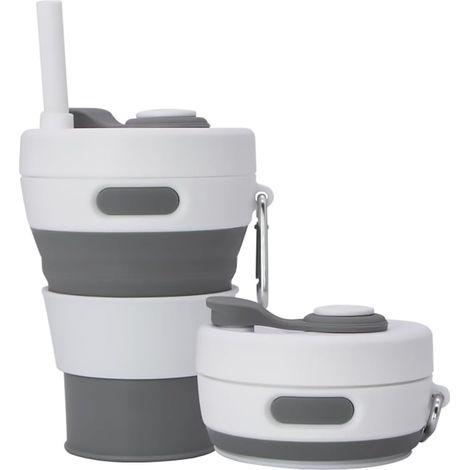 Tasse de camping pliable avec paille en silicone - Bouteille d'eau portable pour voyage en plein air et voiture - 450 ml (1/4)