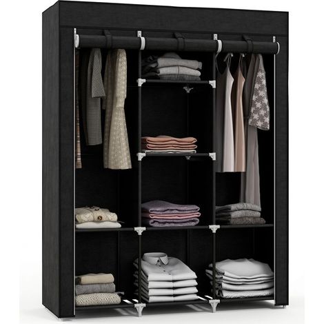 Cabinet space-saving in fabric, 8 shelves, 125 x 43 x 162,5 cm, black (1/5)