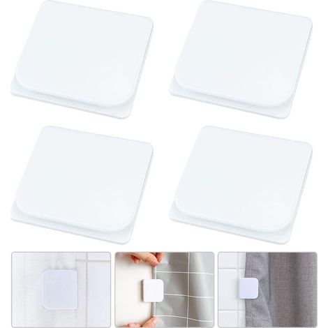 CCYKXA 4 Pieces Shower Curtain Clips White Shower Clips U-Shaped Curtain Buckle Self-Adhesive Shower Curtain Clip Windproof Water Leak Protection Clips for Bathroom Holding Shower Curtains