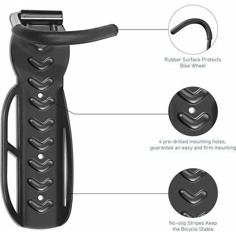 4er-Pack vertikale, wandmontierte Fahrradständer mit Fahrradhaken, Schwarz (1/3)