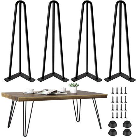 Lot de 4 Pieds de Meuble de 20cm en Épingle à Cheveux - Pieds de Table en Métal avec Vis et Protecteurs de Sol