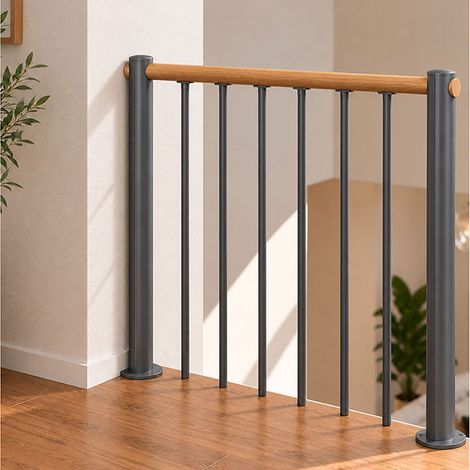 Ringhiera per scala dritta - Grigio - Acciaio termolaccato - Lunghezza 1m - Corrimano in PVC - RE-I-RV-BOIS-GH (1/5)