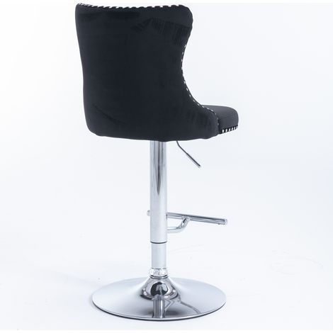 Tabourets de Bar Pivotants en Velours Noir, Hauteur Réglable 63-84 cm, Piètement Chrome, Dossier Capitonné Confortable, Lot de 2 pour Cuisine et Îlot, DE1712BK (1/5)