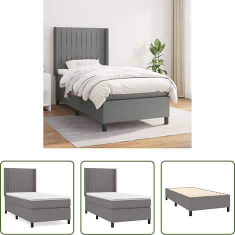vidaXL Tête de lit réglable - Sommier à lattes de lit avec matelas Gris foncé 80x200 cm Tissu (1/5)