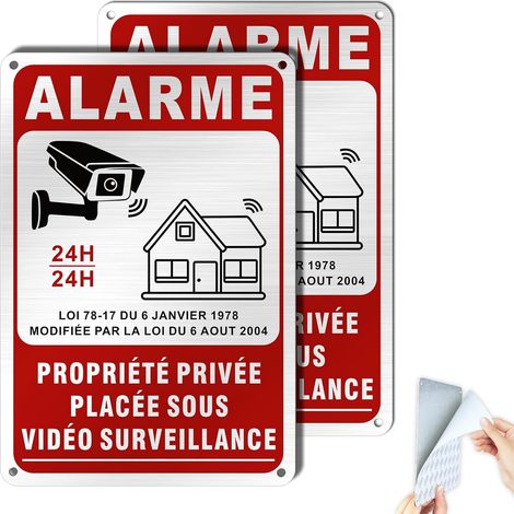 2 Panneau Aluminium, Adhésif, Surveillance Vidéo, 15x22cm, Extérieur, Propriété Privée