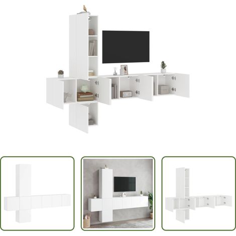 vidaXL Meuble TV - Unités murales TV 5 pcs blanc bois d'ingénierie (1/5)