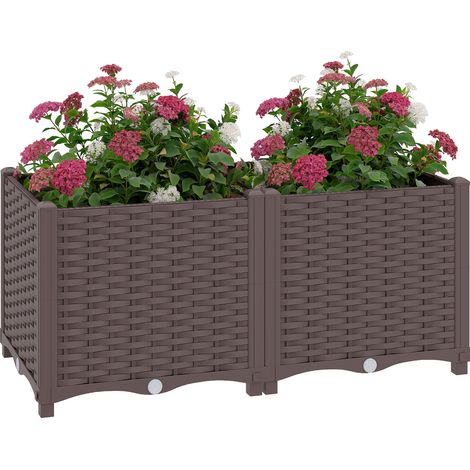 Brown Raised Plastic Planter with Water Reserve 80 x 40 cm (1/5)