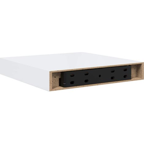 Étagère murale flottante fixation invisible MDF et métal blanc brillant lot de 2 (1/5)