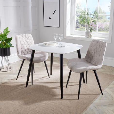 Square Dining Table Painted Top with Tapered Legs - MDF/Metal - L80 x W80 x H75 cm - White/Black - Flat Packed (1/2)