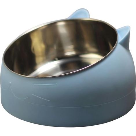 Comedero de acero inoxidable para mascotas,Ángulo de inclinación de 15°,400 ml,Protector de cuello,Apto para alimentos secos y húmedos,Azul (1/5)