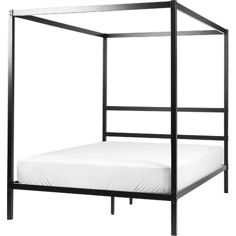 Four Poster Bed Metal LESTARDS 140 x 200 cm (EU Double) Black (1/5)