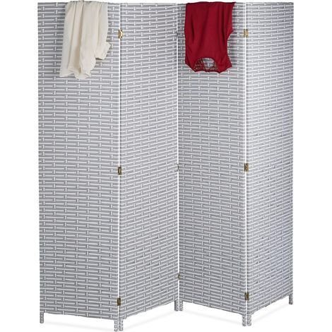 Relaxdays Paravento a 4 Pannelli, HxL: 180 x 180 cm ca., Divisore Pieghevole, Separé per Ambienti Interni, Bianco/Grigio