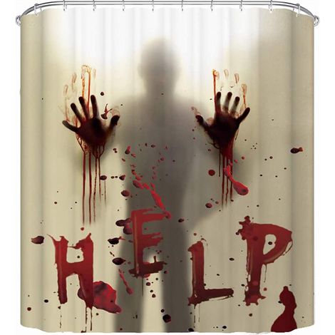 Rideau de douche Halloween 80x180 cm, motif mains ensanglantées (1/4)