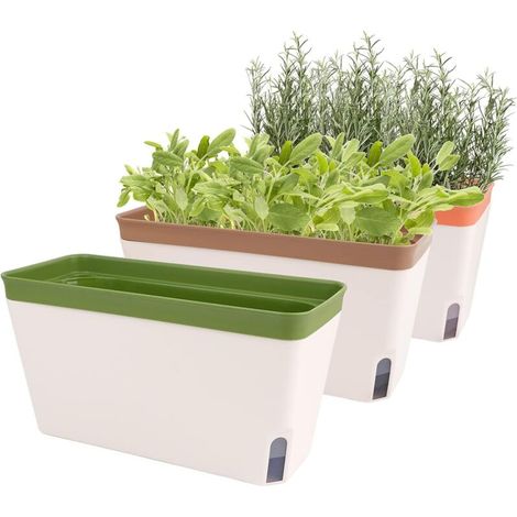 Ensemble de 3 pots de fleurs rectangulaires à arrosage automatique de 26,7 cm (10,5 po) pour rebord de fenêtre (1/5)