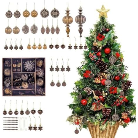 Lot de 53 décorations pour sapin de Noël Bronze Cuivre Marron Doré (1/5)