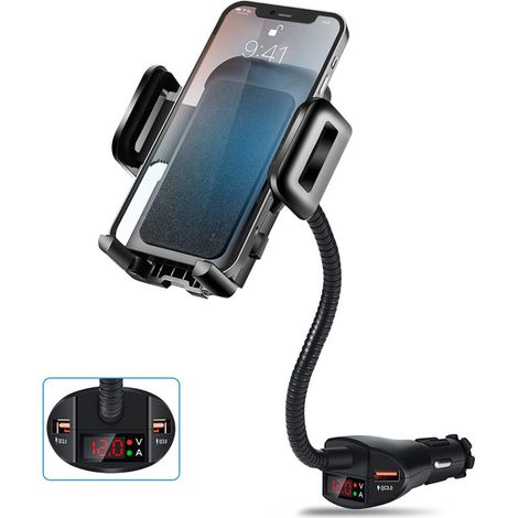 Support de téléphone pour allume-cigare avec double interface USB et charge rapide 18 W, support pour système de navigation de voiture (1/5)