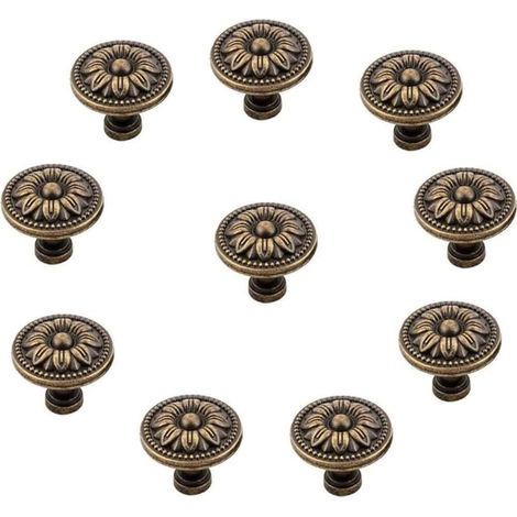 Set mit 10 Vintage-Schubladenknöpfen aus Metall in Blumenform, bronzefarben (1/5)
