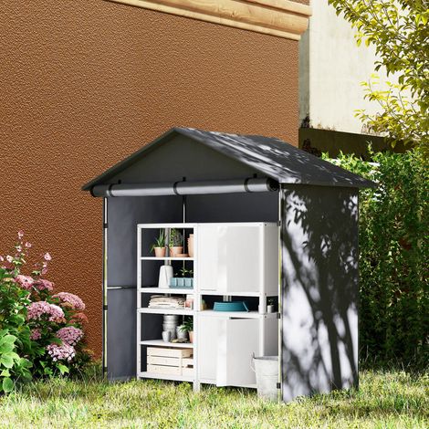 Gris foncé - Tente garage 1,1×2 m, entrée enroulable, acier et 420D Oxford, rangement vélos/outils, UV30+, cordes et piquets